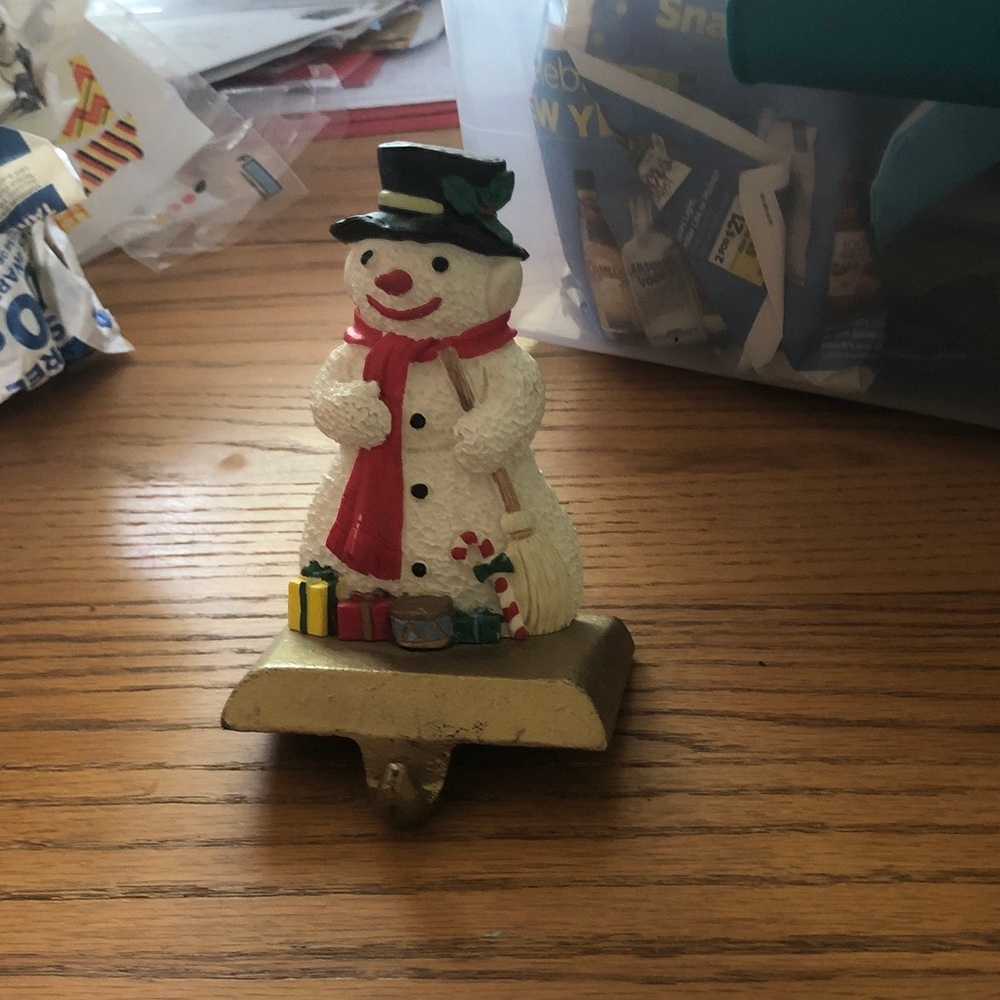 Festive Snowman Holiday Stocking Holder - White, Red, Gold